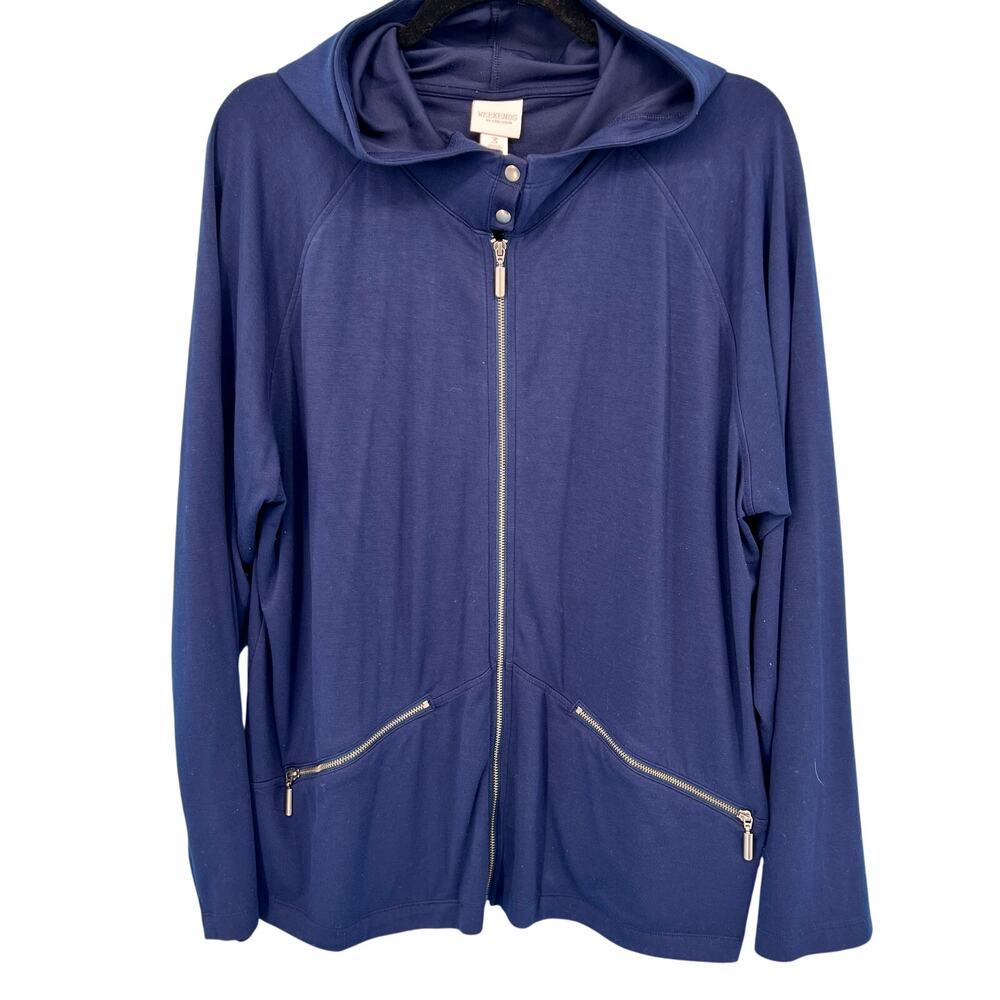 Chico's Navy Blue Stretch Zip Up Hoodie - Size XL (16)